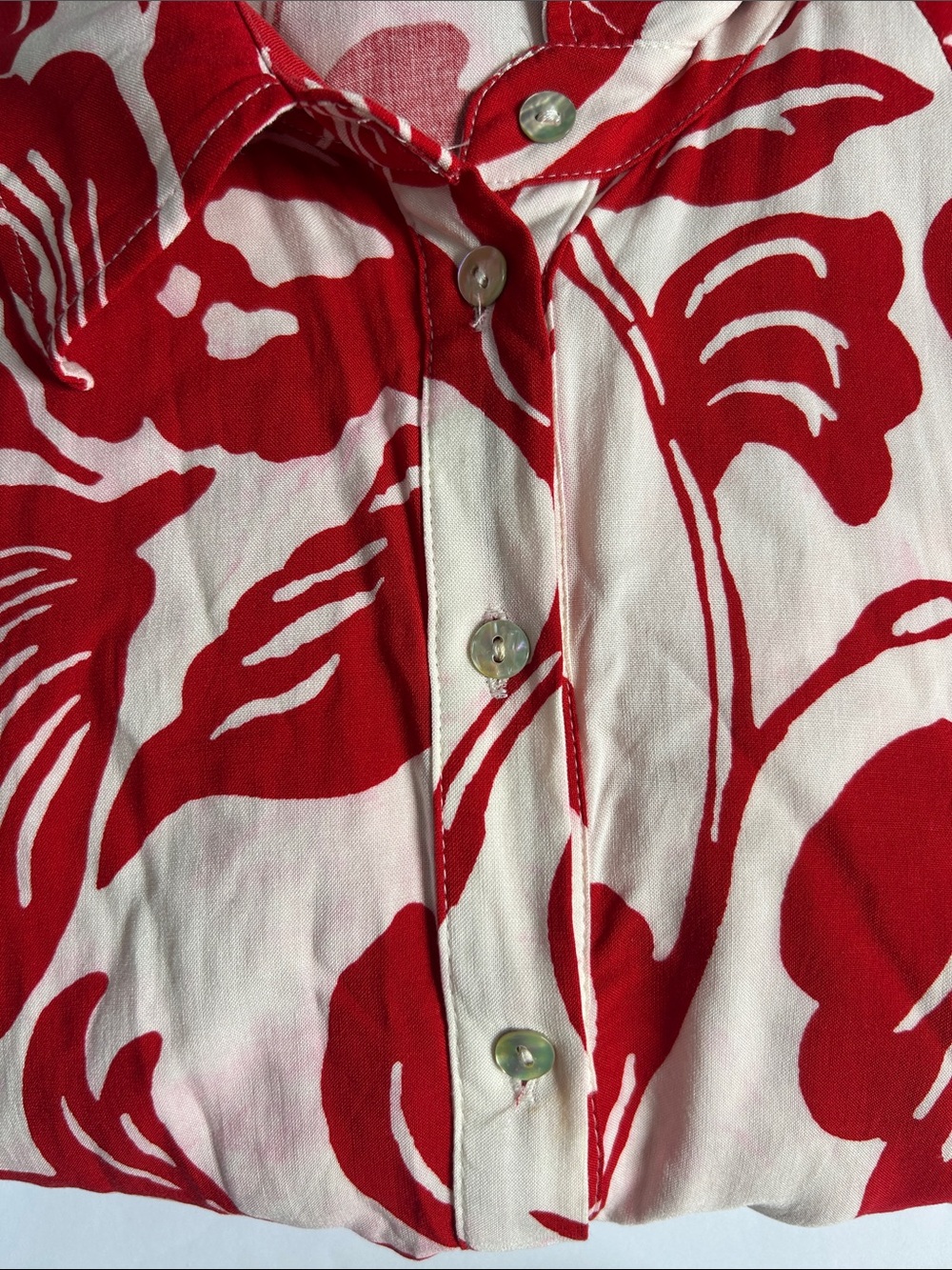 H&M Red Floral Button Down Dress Hawaiian Vibe Boho Maxi Front Belted Dress - Picture 7 of 7